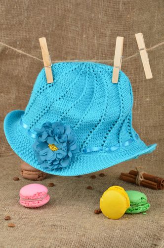 Handmade bright blue babys hat crocheted of cotton threads Forget Me Not - MADEheart.com