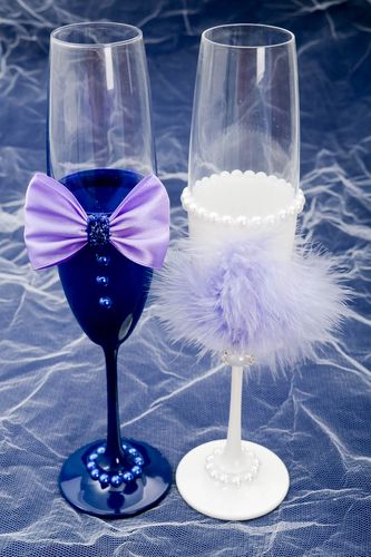 Copas de novios artesanales azul y blanca decoración para boda regalo original - MADEheart.com