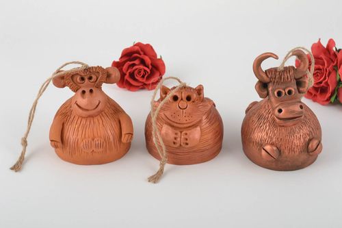 Set of 3 handmade designer molded clay bells for interior decor - MADEheart.com
