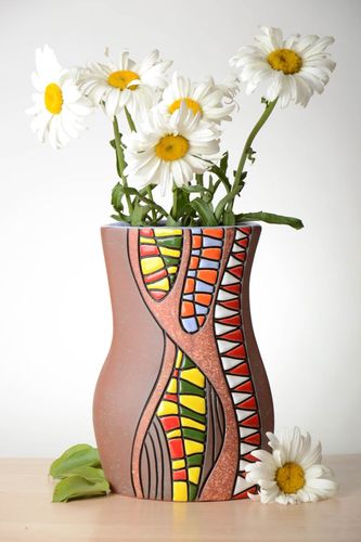 Vase argile fait main Déco maison multicolore Cadeau original 2 litres - MADEheart.com