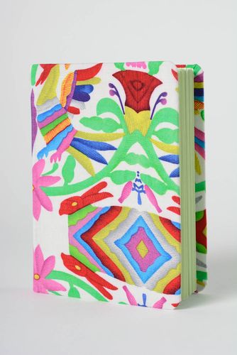 Buntes Notizbuch handmade mit Hülle aus Stoff Künstler Tagebuch grell schön für Notizen - MADEheart.com