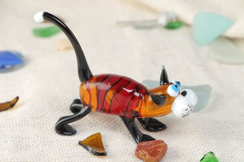 Фигурка из стекла лэмпворк кот разноцветный миниатюрный красивый ручной работы - MADEheart.com