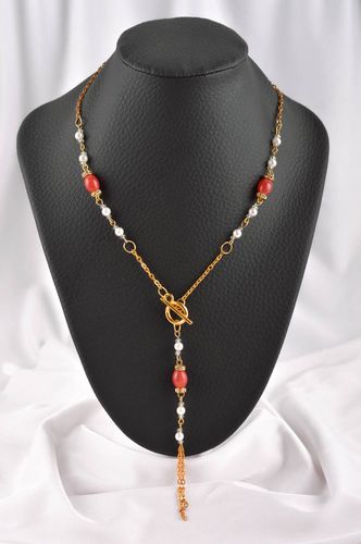 Collier fantaisie Bijou fait main métal strass néphrite perles Cadeau femme - MADEheart.com