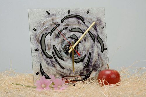 Glass clock in fusing technique Rose - MADEheart.com