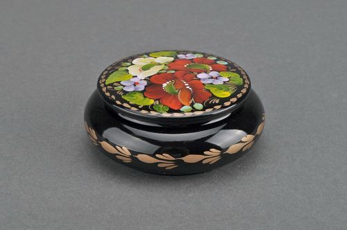 Caixa de madeira redonda com bordas convexas Papoilas florescentes - MADEheart.com