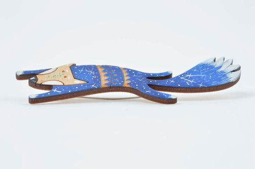 Broche renard bleu faite main Accessoire femme en contreplaqué Cadeau femme - MADEheart.com