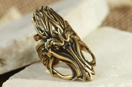 Anel de bronze feito à mão Dragão - MADEheart.com