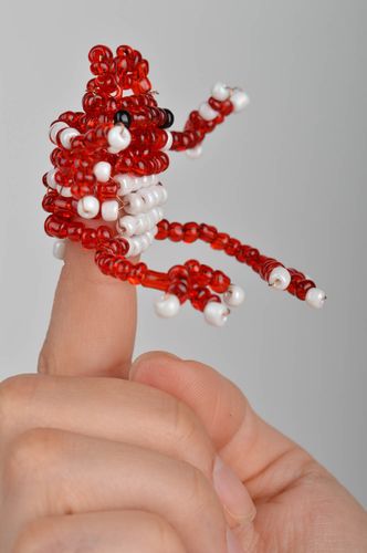 Handmade funny toy for finger woven of beads red frog for doll theater - MADEheart.com