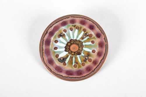 Copper brooch decorated with hot enameling - MADEheart.com