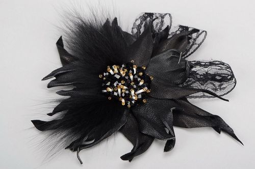 Brooch made from leather, beads, fur Mysteriousness - MADEheart.com