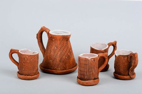 Keramik Geschirr handmade türkische Kaffeekanne und vier Ton Tassen künstlerisch - MADEheart.com