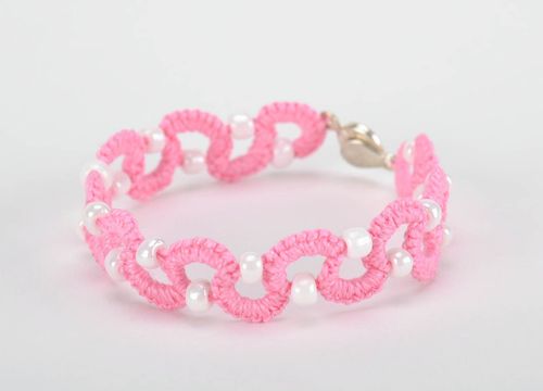Pulseira fios de algodão branco-rosa - MADEheart.com