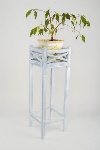 Support pour pot de fleurs en bois de pin fait main bleu clair haut design - MADEheart.com