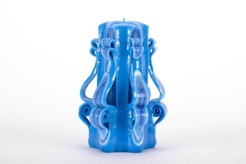 Birthday blue carved candle 4,72 inch gift candle with cotton cord 0,56 lb - MADEheart.com