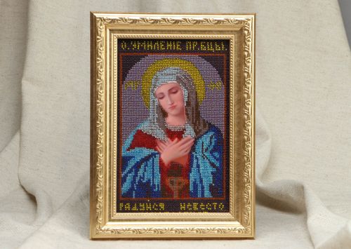 Icono religioso bordado con abalorios La ternura de Virgen María - MADEheart.com