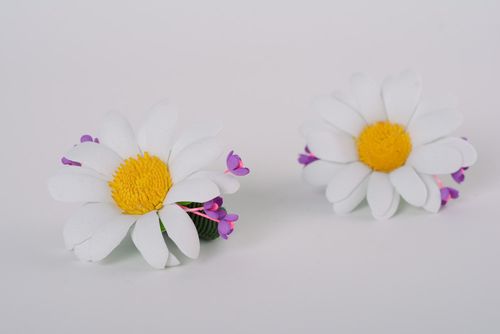 Set of small handmade foamiran fabric flower hair ties 2 pieces - MADEheart.com