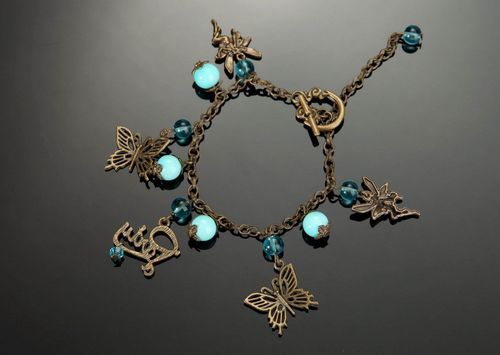 Bronze Armband mit Türkis Schmetterlinge - MADEheart.com