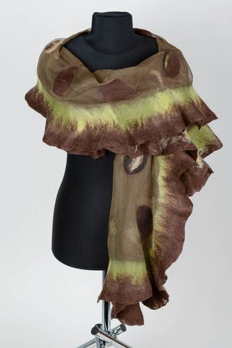 Schal Tuch handmade Damen Schal Tuch braun Schal aus Seide und Wolle lang - MADEheart.com