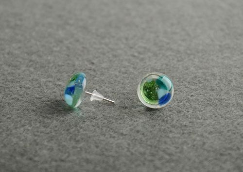 Colored stud earrings fusing glass handmade small round beautiful jewelry - MADEheart.com