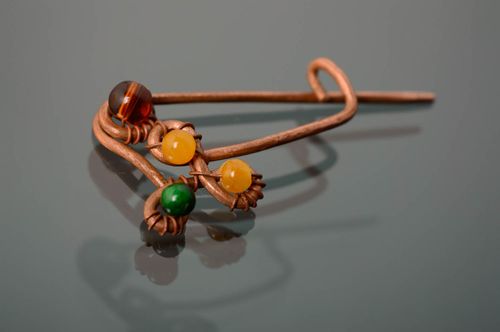 Broche en cuivre technique wire wrap perles lampwork - MADEheart.com