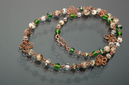 Wire wrap necklace with designer lampwork beads Spring - MADEheart.com