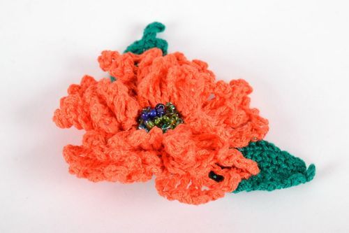 Crocheted brooch hairpin Orange Poppy - MADEheart.com