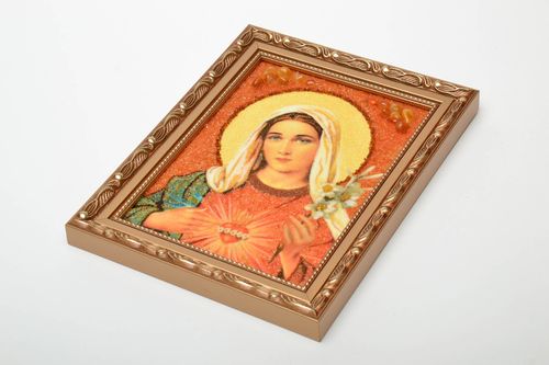 Reproduction icône religieuse avec ambre originale faite main pour la maison - MADEheart.com