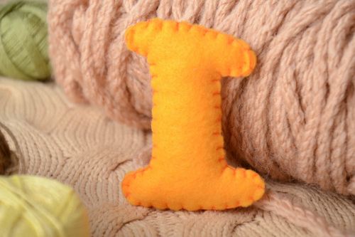 Handmade small orange felt educational soft toy number 1 for little kids - MADEheart.com