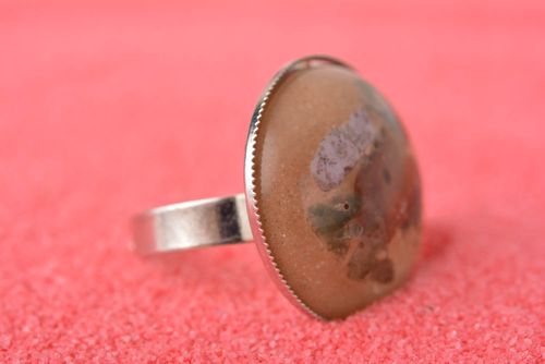Handmade schöner Ring mit Stein Damen Modeschmuck Accessoire für Frauen Jaspis - MADEheart.com