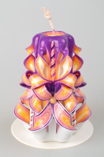 Bougie sculptée décorative faite main en paraffine originale multicolore cadeau - MADEheart.com