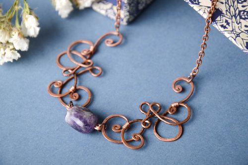 Handmade vintage pendant natural stone pendant copper jewelry copper pendant - MADEheart.com