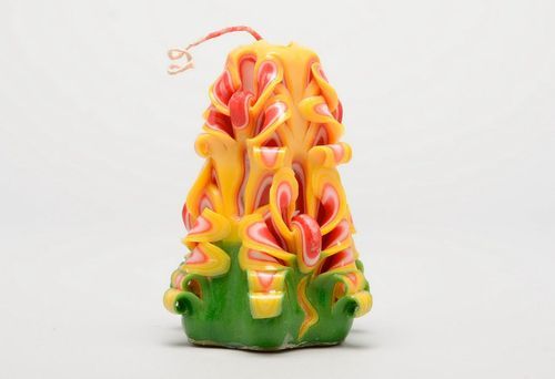 Carved paraffin wax candle yellow and green - MADEheart.com