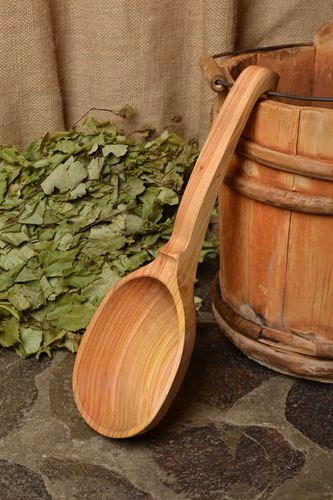 Wooden spoon for a bath and sauna large with long handle handmade scoop - MADEheart.com