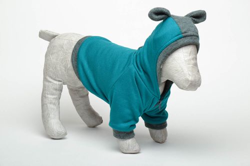 Pull pour chien en jersey bleu fait main - MADEheart.com