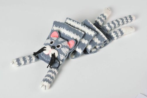 Écharpe au crochet faite main Vêtement enfant laine rayée chat Cadeau original - MADEheart.com