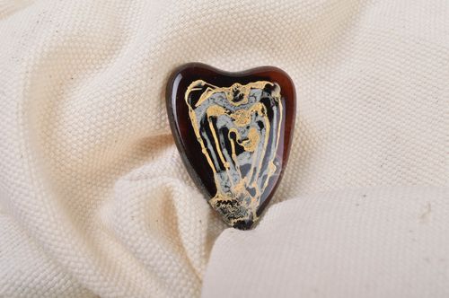 Handmade dark heart shaped designer fused glass fridge magnet for interior decor - MADEheart.com