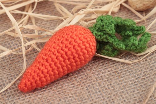 Handmade small acrylic crochet soft toy orange carrot for kids and kitchen decor - MADEheart.com