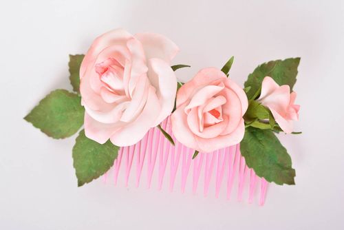 Peigne cheveux rose fait main Accessoire coiffure fleurs foamiran Cadeau femme - MADEheart.com
