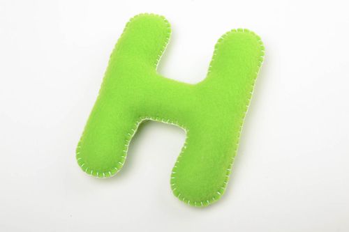 Handmade small green felt soft toy letter H for alphabet learning by kids - MADEheart.com