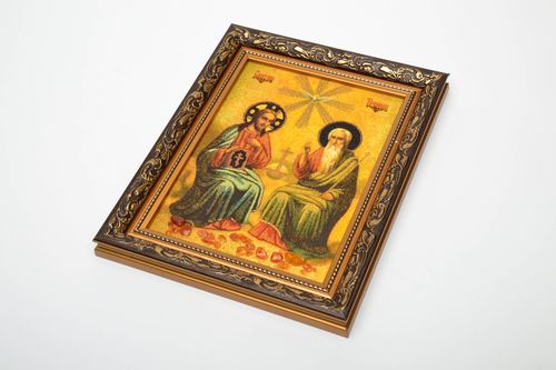 Icona con ambra fatta a mano riproduzione immagine ortodossa decoro casa - MADEheart.com