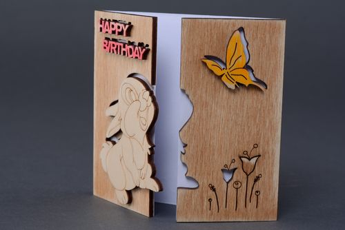Поздравительная открытка деревянная Happy birthday - MADEheart.com