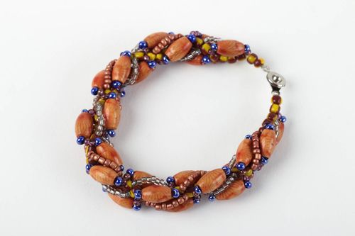 Bracelet en perles de bois Bijou fait main perles de rocaille Cadeau femme - MADEheart.com