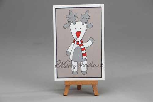 Cartão postal pintado com tintas acrílicas e caneta Merry Christmas - MADEheart.com