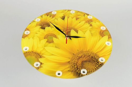 Handmade unusual wall clock glass clock with print designer accessory - MADEheart.com
