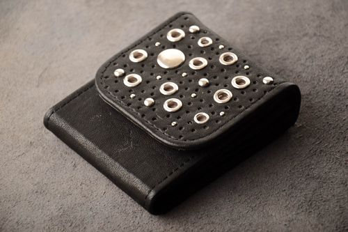 Schwarze Leder Geldbörse handmade Accessoire für Frauen Damen Geldbeutel - MADEheart.com