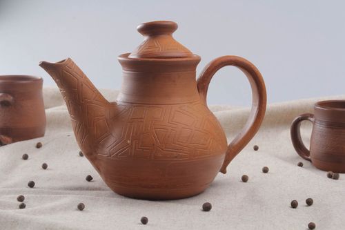 Bule de cerâmica decorativo com tampa feito à mão chaleira de argila artesanal  - MADEheart.com