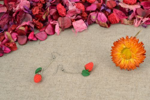 Long polymer clay earrings Raspberry - MADEheart.com