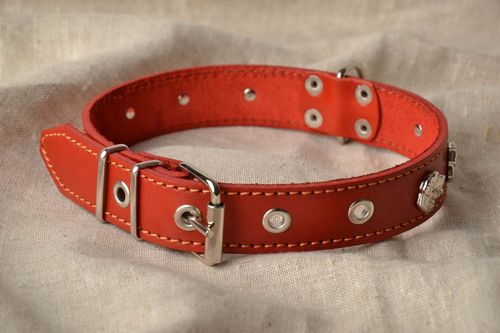 Brown genuine leather dog collar - MADEheart.com
