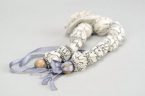 Beads made of organza and wood Stylish grey - MADEheart.com