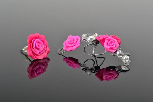 Stud earring and cuff Pink roses - MADEheart.com